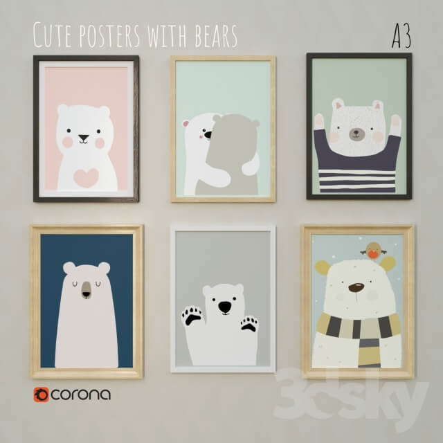 Posters in the nursery with bears