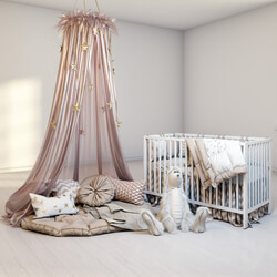 Miscellaneous A cozy set for a children 39 s room with a canopy a cot IKEA Gulliver and a fluffy rabbit. 