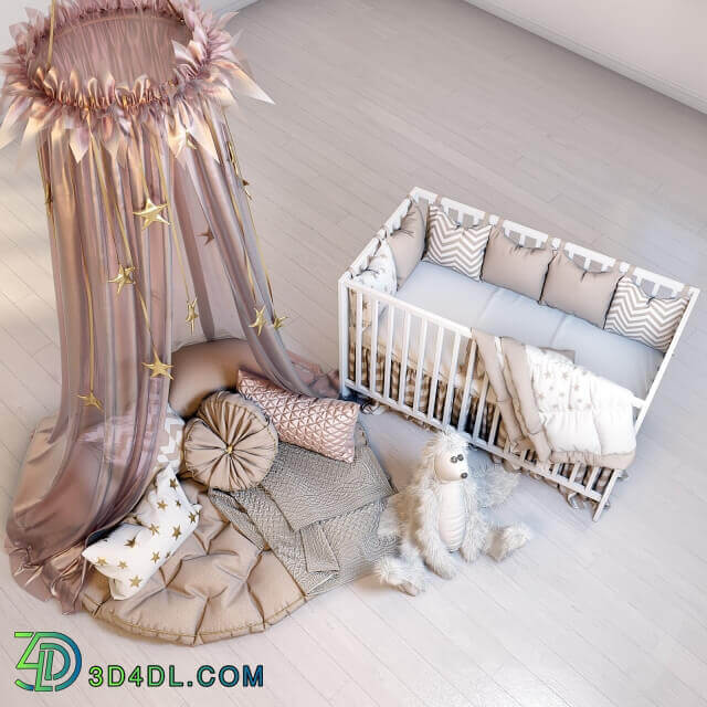 Miscellaneous A cozy set for a children 39 s room with a canopy a cot IKEA Gulliver and a fluffy rabbit.