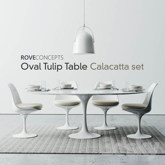 Table Chair Oval Tulip Table 78 Calacatta set