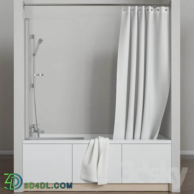 A set of bathtubs and furniture Smart with curtains Easy and soft curtains tm Cersanit