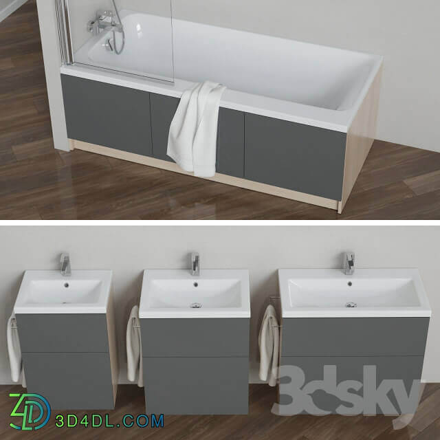 A set of bathtubs and furniture Smart with curtains Easy and soft curtains tm Cersanit