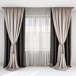 Curtains with pick up a brush and straight curtains in brown beige tones. 
