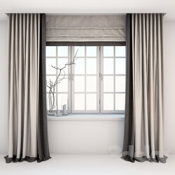 Direct two color curtains in the floor and Roman curtains in a modern style with a window 