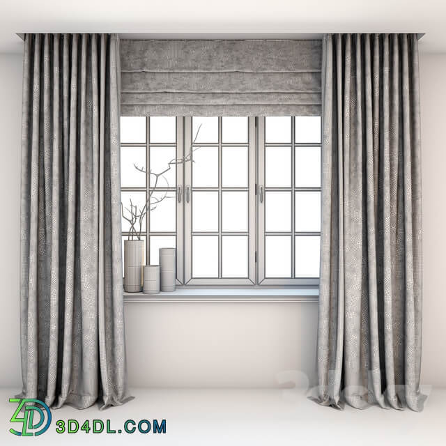 Direct two color curtains in the floor and Roman curtains in a modern style with a window