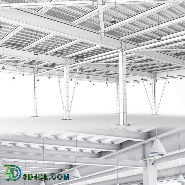 Miscellaneous Beam system of metal ceiling with columns and lighting