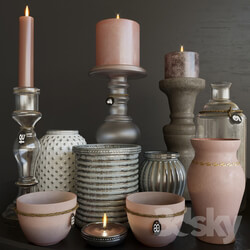 Modern set of candlesticks candles and decor 2 3D Models 