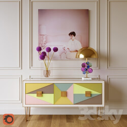 Sideboard Chest of drawer Harlequin console and Globo table lamp 