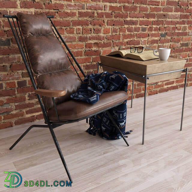 Other Dialma Brown Armchairs DB004028 and Side Table DB004555