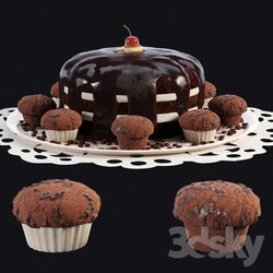 Chocolate cake and muffins 