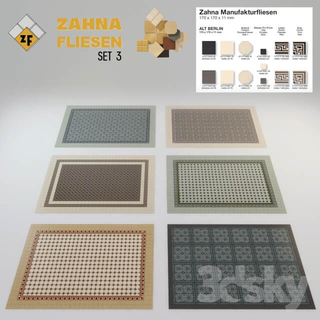 Bathroom accessories Historical tile Zahna Set 3