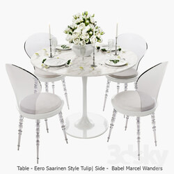 Table Chair White set Babel chair by Marcel Wanders table Eero Saarinen Style Tulip serving. 