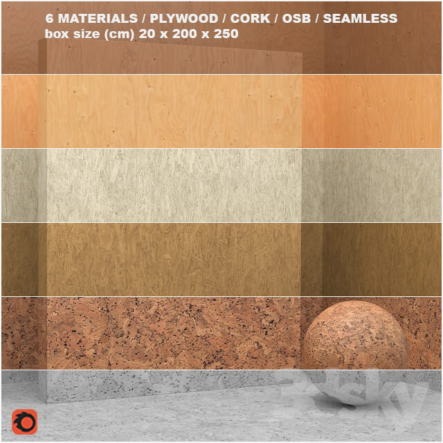 6 materials seamless plywood osb cork set 5