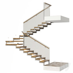 Stairs with a landing platform made of wood glass and metal with illumination PROFI LED IP44 