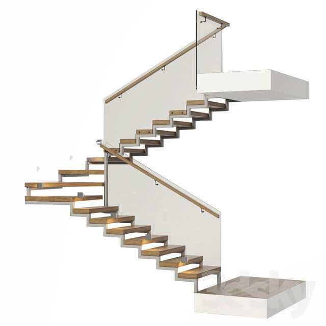 Stairs with a landing platform made of wood glass and metal with illumination PROFI LED IP44