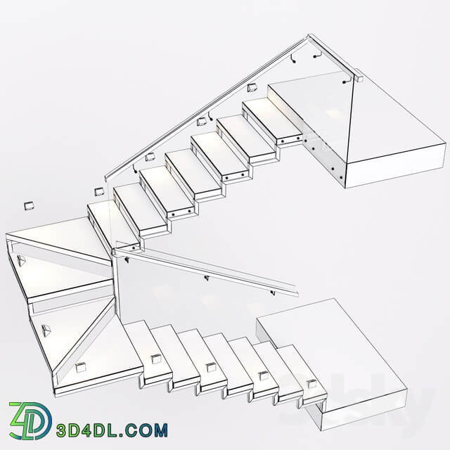 Stairs with a landing platform made of wood glass and metal with illumination PROFI LED IP44