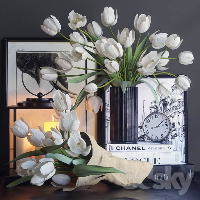 Decorative set with white tulips