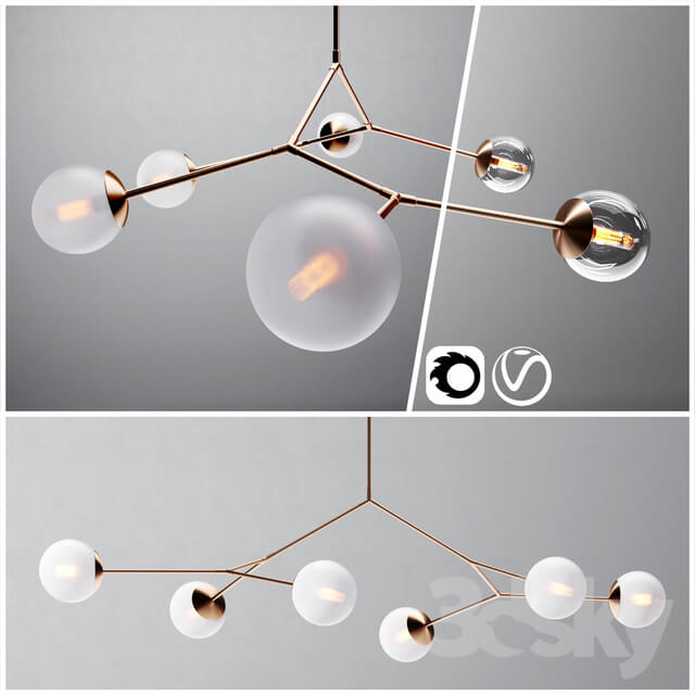 Contemporary branching bubble 6 chandelier Dendroid 4 cor v ray Pendant light 3D Models