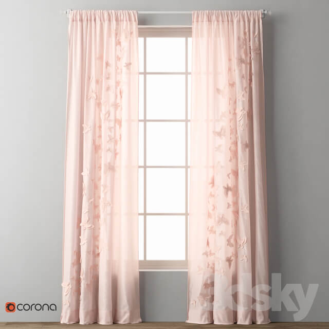 RH FLOATING BUTTERFLY VOILE DRAPERY PANEL