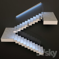 Ladder made of marble glass and metal with built in LED illuminated handrail 