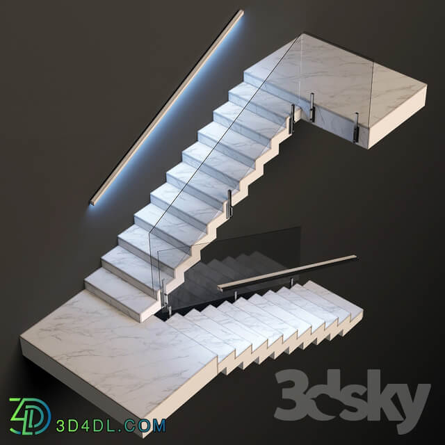 Ladder made of marble glass and metal with built in LED illuminated handrail
