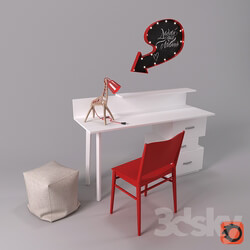 Table Chair Writing desk and decor 
