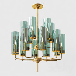 Hans Agne Jakobsson Brass Blue Glass Tube Chandelier Pendant light 3D Models 