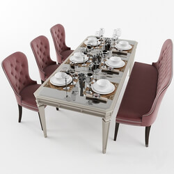 Table Chair Dining table with with chairs banquet and dishes 