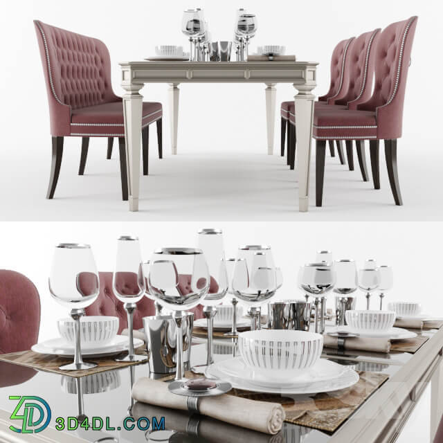 Table Chair Dining table with with chairs banquet and dishes