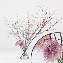 Prunus branches and chrysanthemums 