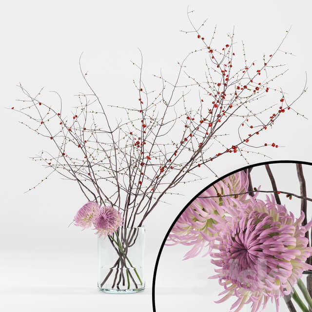 Prunus branches and chrysanthemums