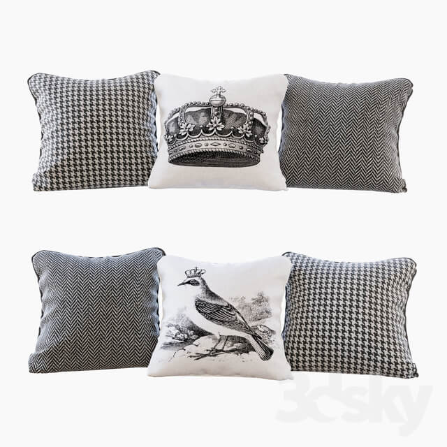 A set of pillows with prints bird crown chevron and goose paw Pillows bird crown chevron and houndstooth 
