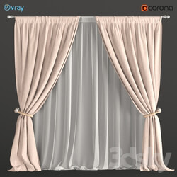 Curtains beige with a garter on the rope tulle. 