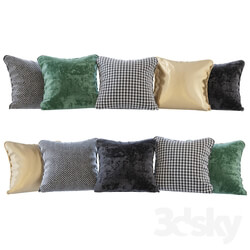 A set of pillows black green velvet chevron goose paw and gold Pillows black green velvet chevron houndstooth and gold  