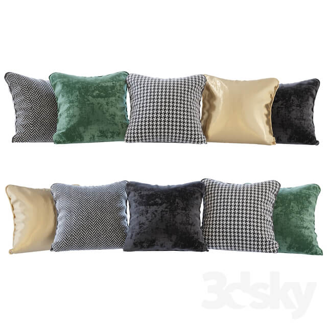 A set of pillows black green velvet chevron goose paw and gold Pillows black green velvet chevron houndstooth and gold 