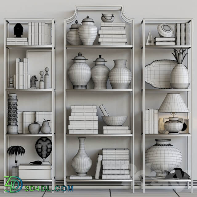 Golden rack with decor for the apartment figurines and a lamp Other decorative objects 3D Models