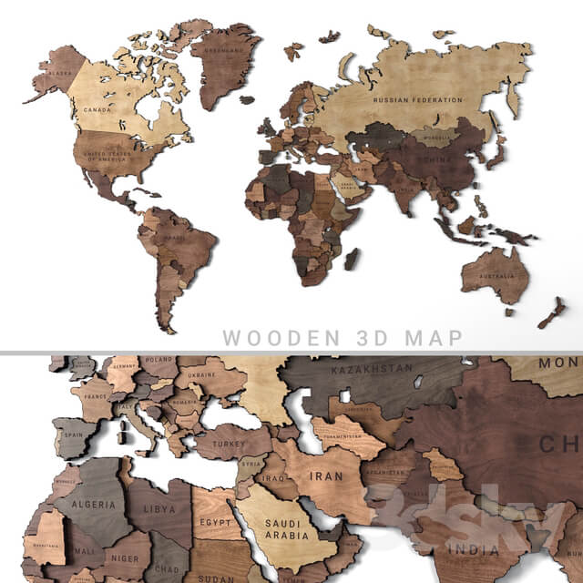 Wooden panel world map 2