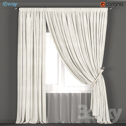 Neutral color curtains made of velvet with a garter on the rope tulle. 