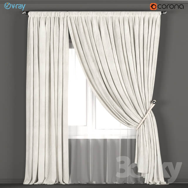 Neutral color curtains made of velvet with a garter on the rope tulle.