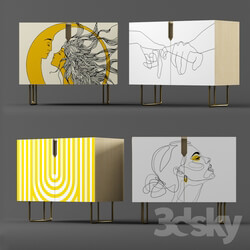 Sideboard Chest of drawer Nightstand set 01 Yellow art 