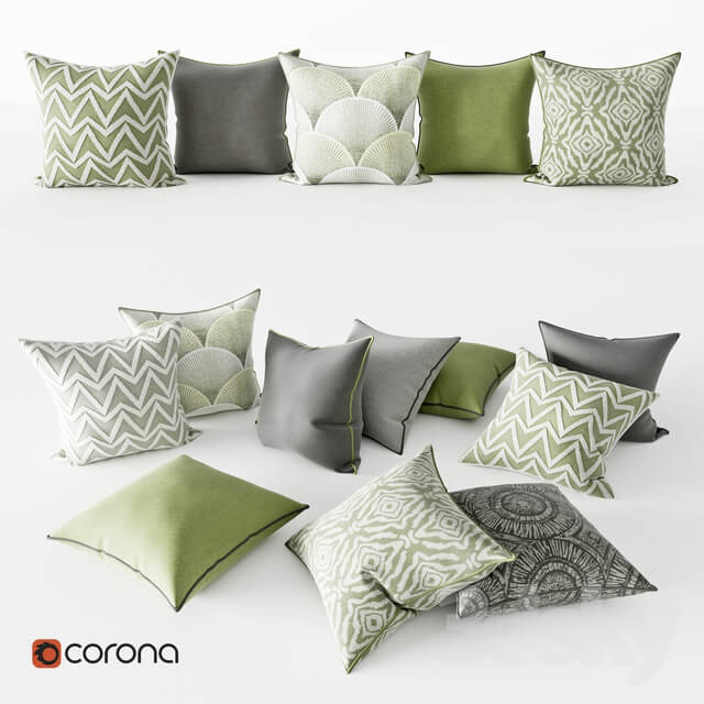 Decorative Pillows Gray and Green Set