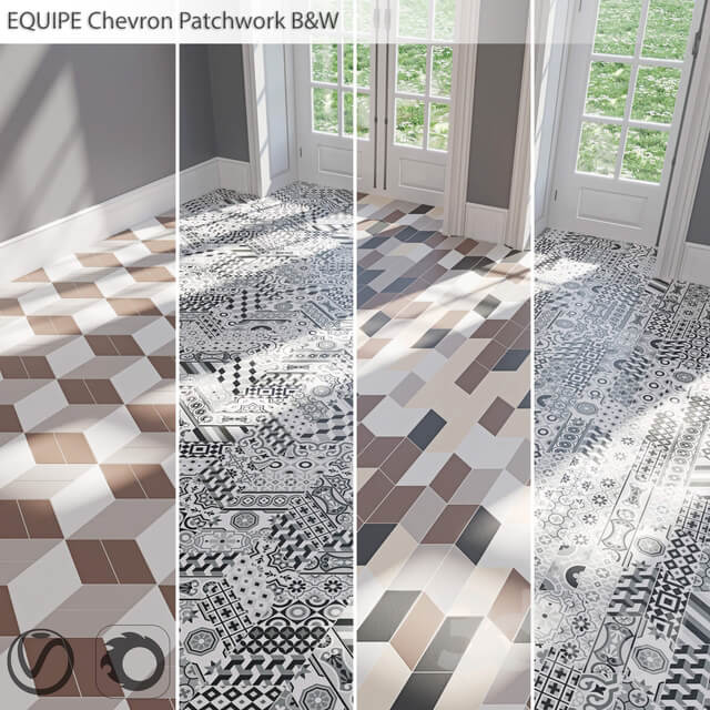 EQUIPE Chevron Patchwork B W Blanco Crema Gris Marron Negro