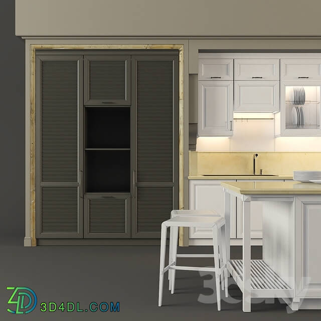 Kitchen Kitchen classic furniture in a niche with island