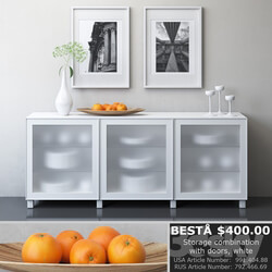 Sideboard Chest of drawer IKEA BESTA Storage combination with doors Glassvik white frosted glass 