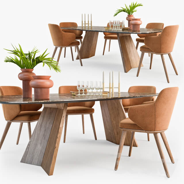 Table Chair Calligaris Foyer armchair Icaro table set01