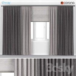 Brown thick wide curtains in two colors Roman blinds. 