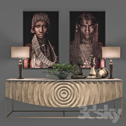 Sideboard Chest of drawer African Decoration Console Set 