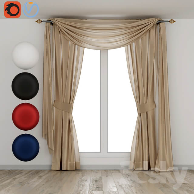 Silk curtains with lambrequin