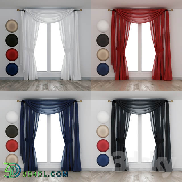 Silk curtains with lambrequin