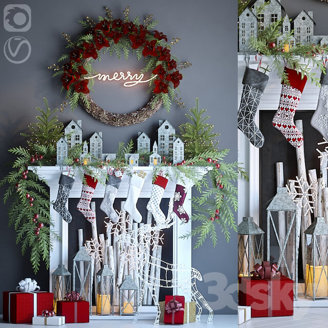 Artificial fireplace with Christmas decor 3